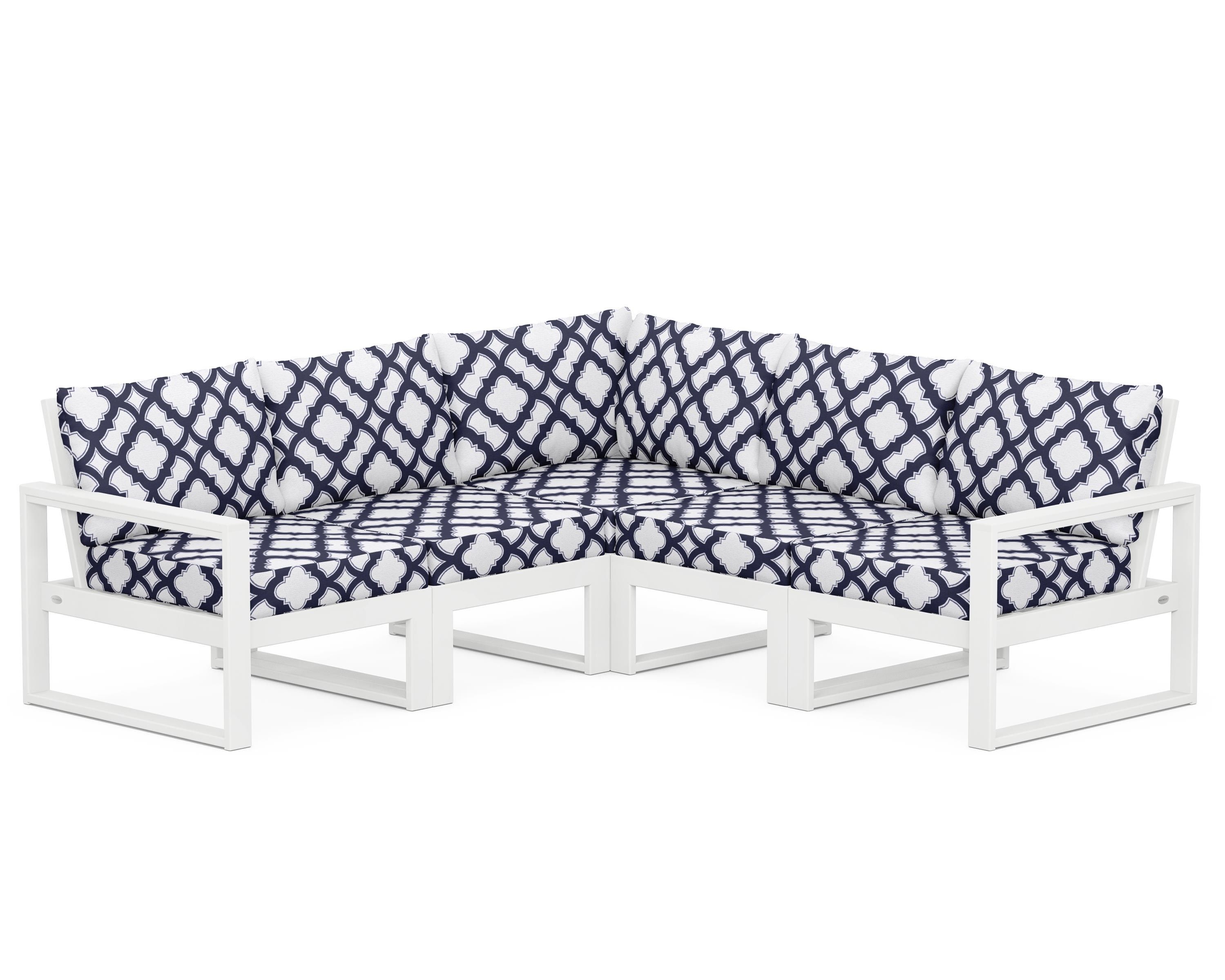 POLYWOOD® EDGE 5-Piece Modular Deep Seating Set in White / Trellis Navy