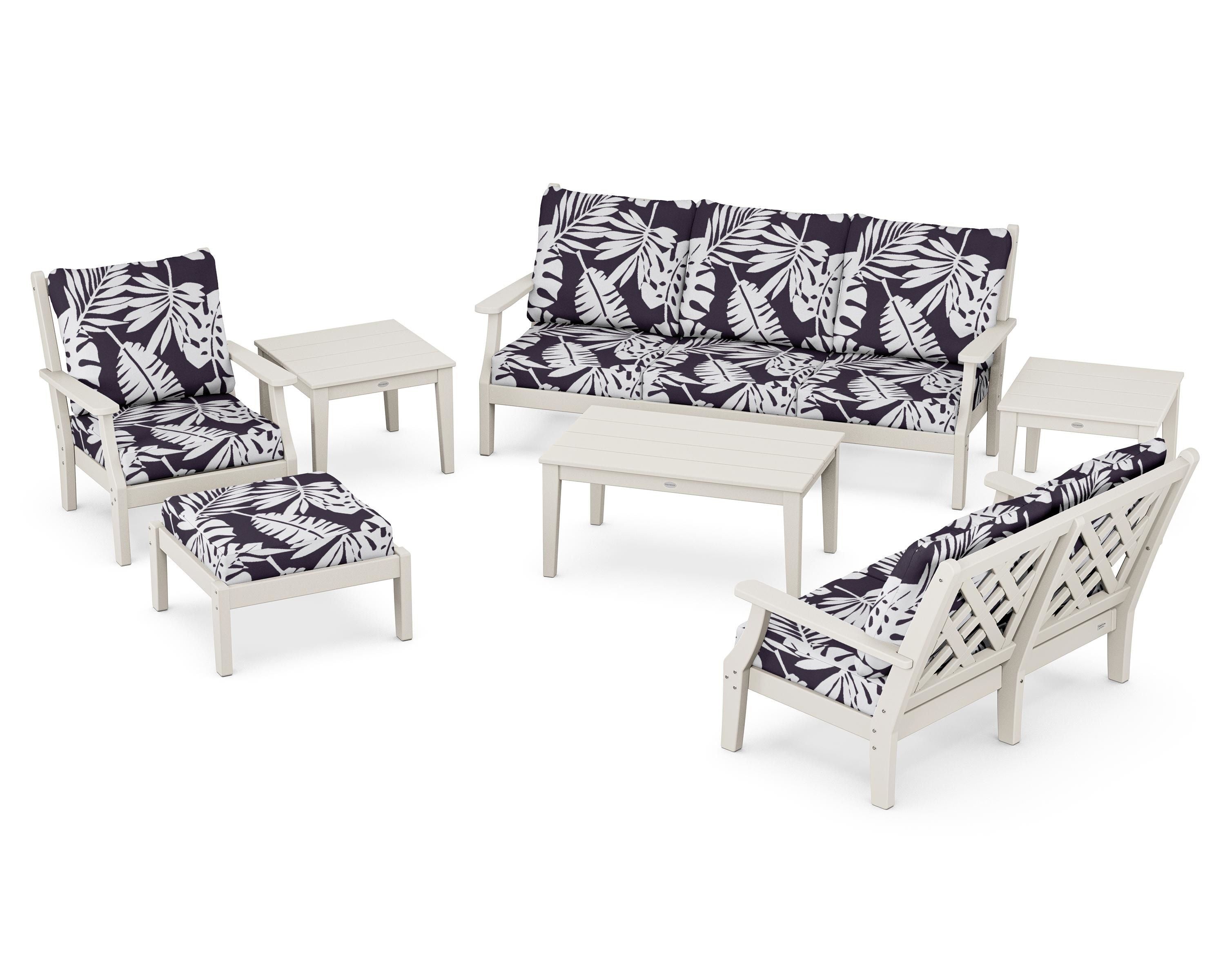Country Living Wovendale 7-Piece Deep Seating Set in Sand / Leaf Navy