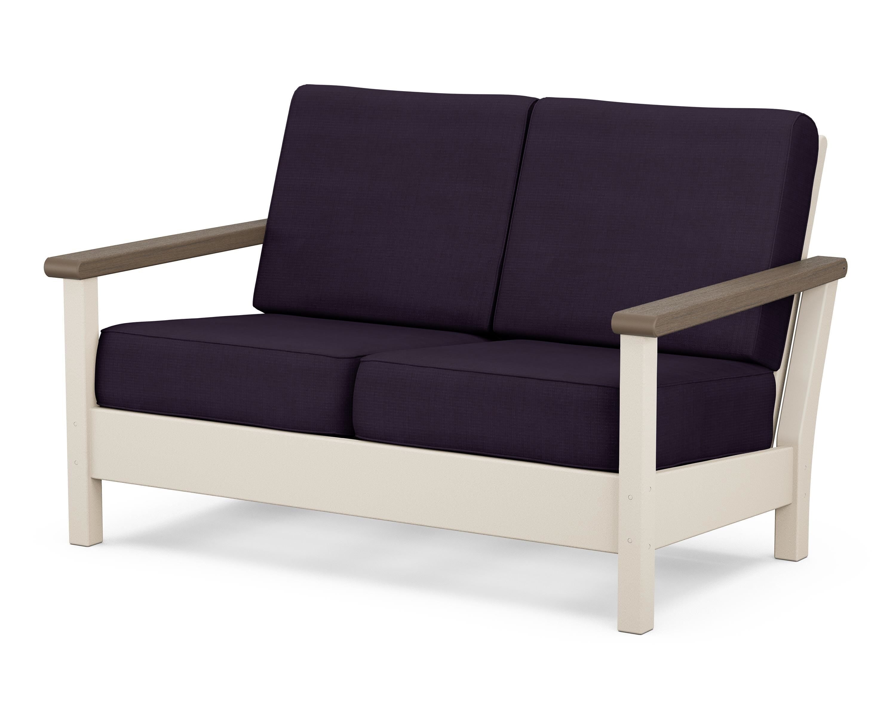 POLYWOOD® Harbour Deep Seating Loveseat in Sand / Kona / Navy Linen