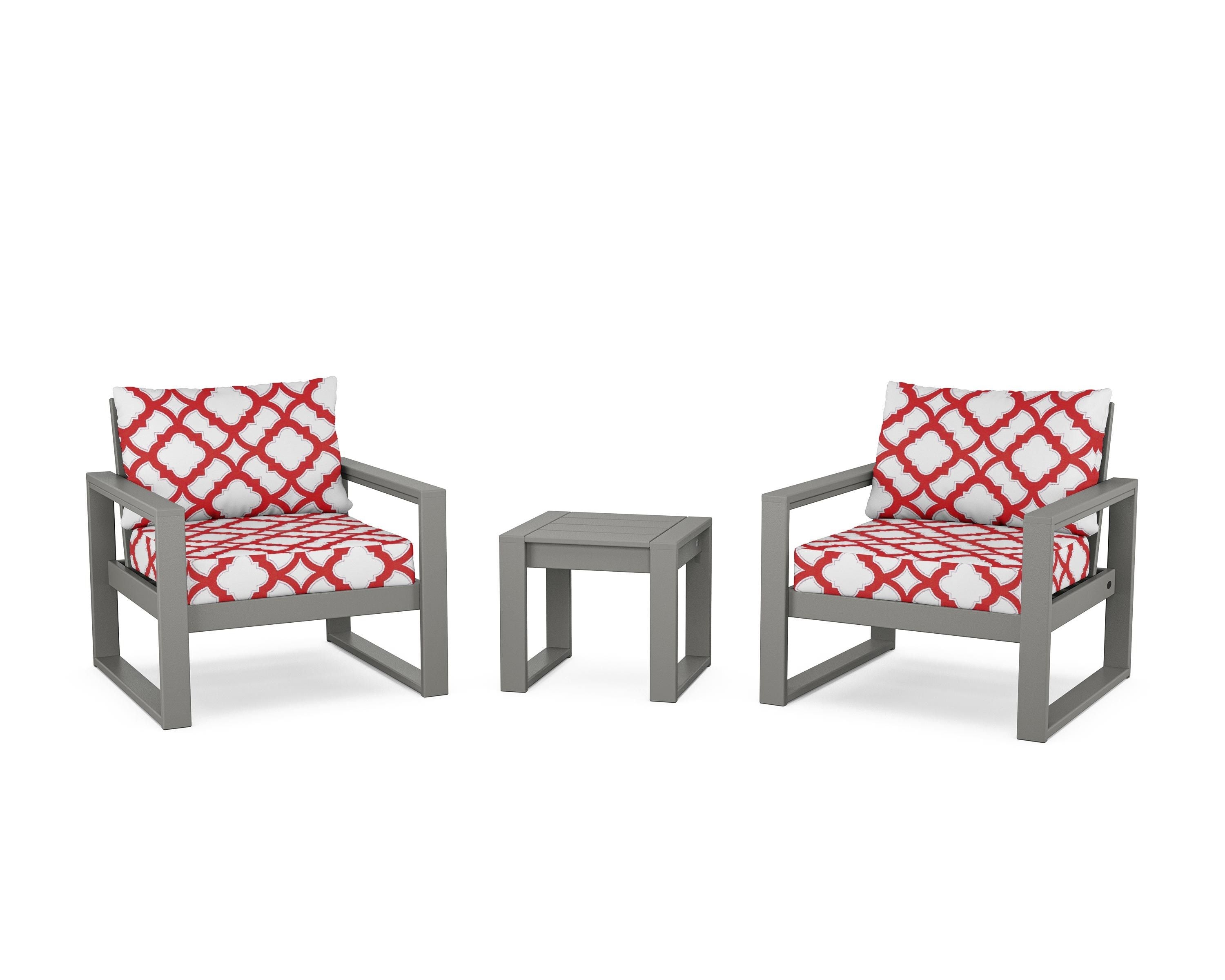 POLYWOOD® EDGE Sectional 3-Piece Deep Seating Set in Slate Grey / Trellis Crimson