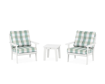 POLYWOOD® Mission 3-Piece Deep Seating Set in White / Buffalo Plaid Glacier Spa