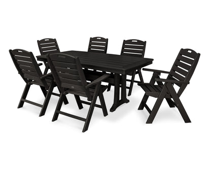 POLYWOOD® Nautical Folding Highback Chair 7-Piece Dining Set with Trestle Legs in Black