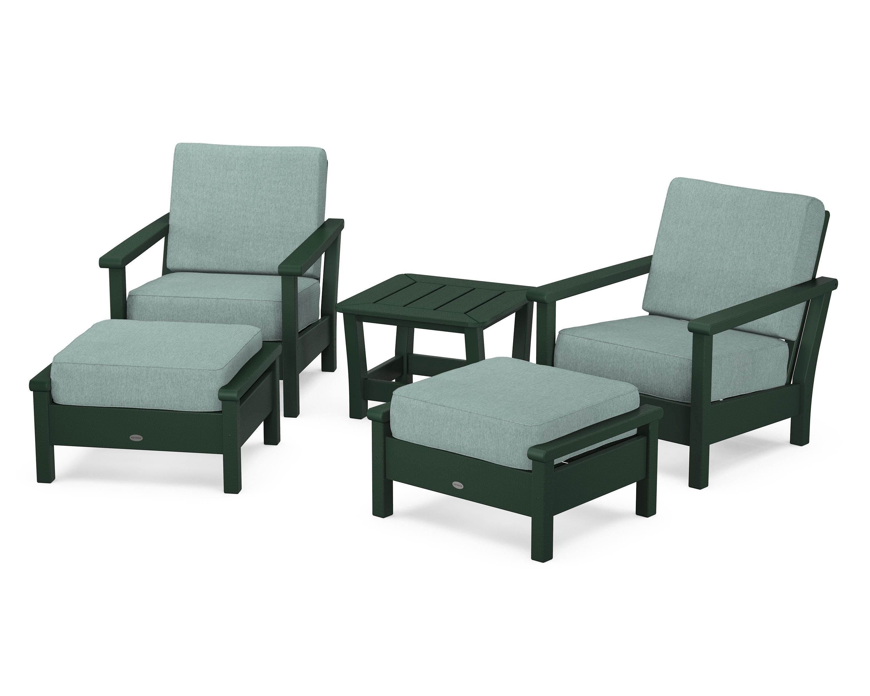 POLYWOOD® Harbour 5-Piece Deep Seating Chair Set in Green / Glacier Spa