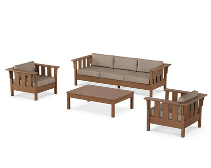 Martha Stewart by POLYWOOD® Acadia 4-Piece Deep Seating Set with Sofa in Teak / Spiced Burlap