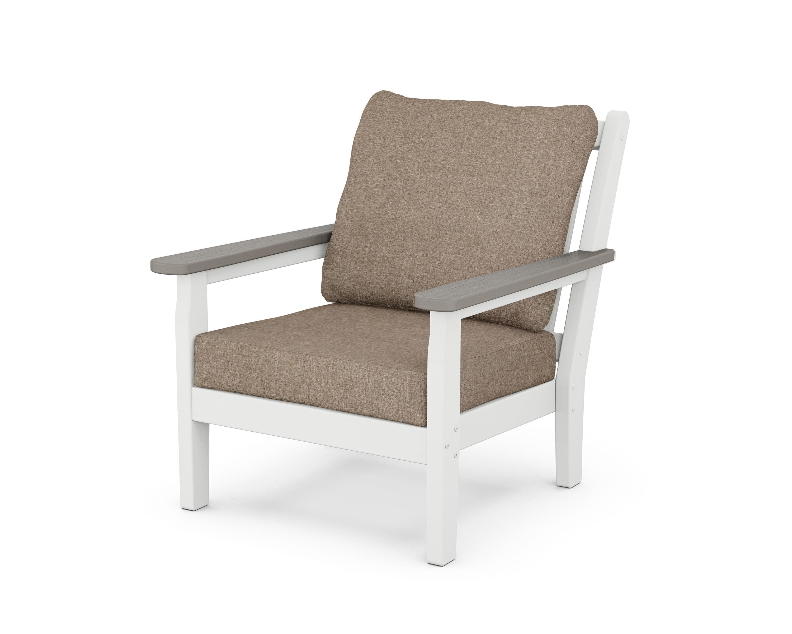 POLYWOOD® Chippendale Deep Seating Chair in White / Driftwood / Spiced Burlap