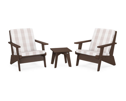 POLYWOOD® Riviera Modern Lounge 3-Piece Set in Mahogany / Buffalo Plaid Dune Burlap