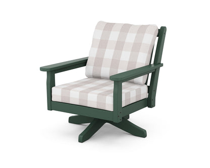 POLYWOOD® Chippendale Deep Seating Swivel Chair in Green / Buffalo Plaid Dune Burlap