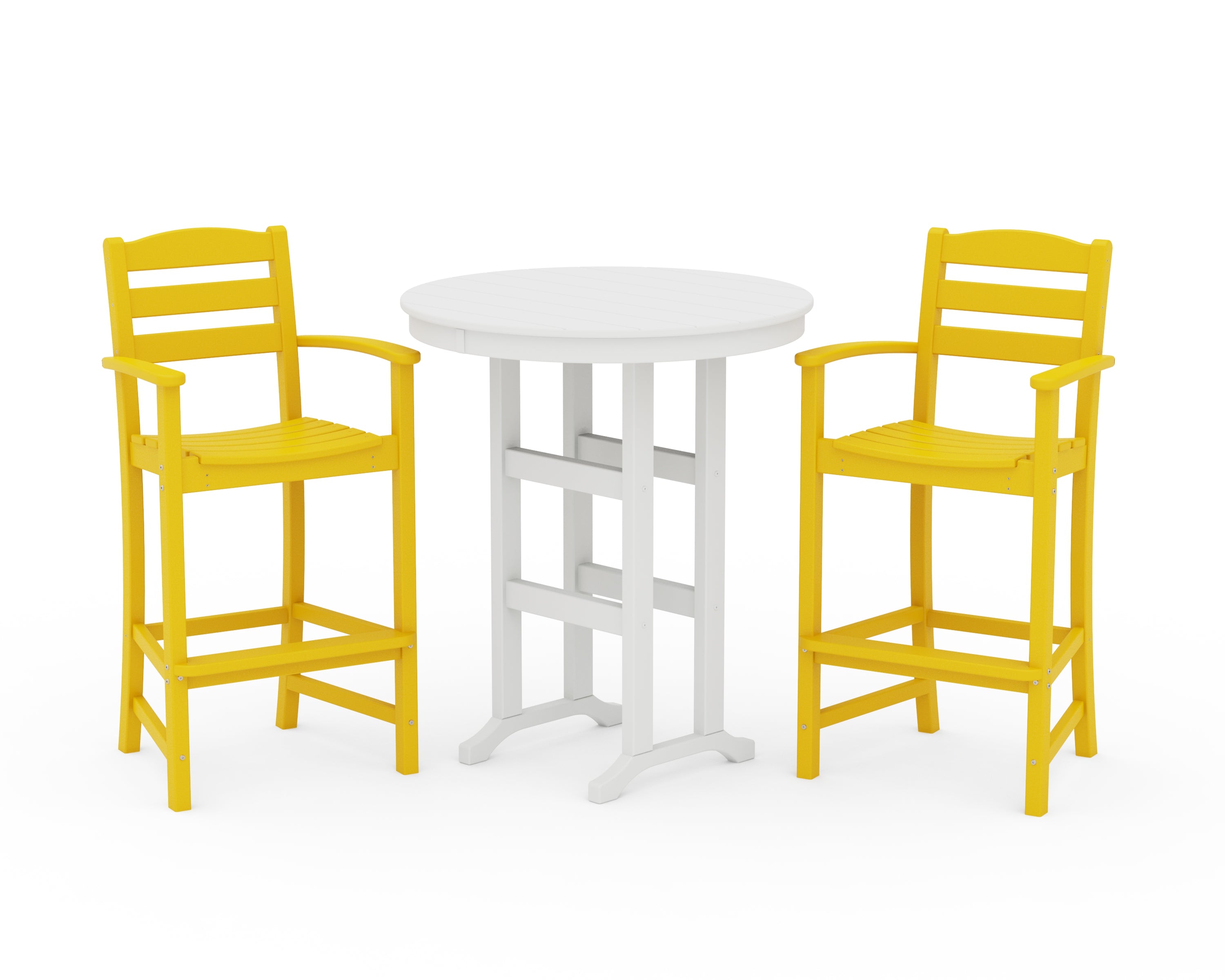 POLYWOOD® La Casa Café 3-Piece Round Farmhouse Bar Set in Lemon / White