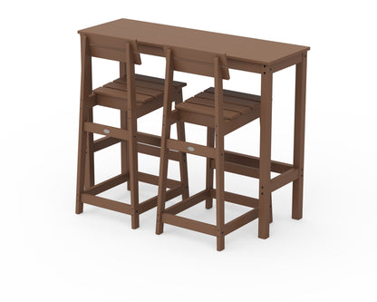 POLYWOOD® Modern Studio Plaza Bar Chair 3-Piece Balcony Set in Teak