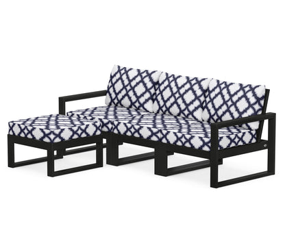POLYWOOD® EDGE 4-Piece Modular Deep Seating Set with Ottoman in Black / Trellis Navy