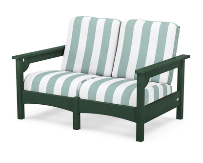POLYWOOD® Club Loveseat in Green / Cabana Stripe Glacier Spa