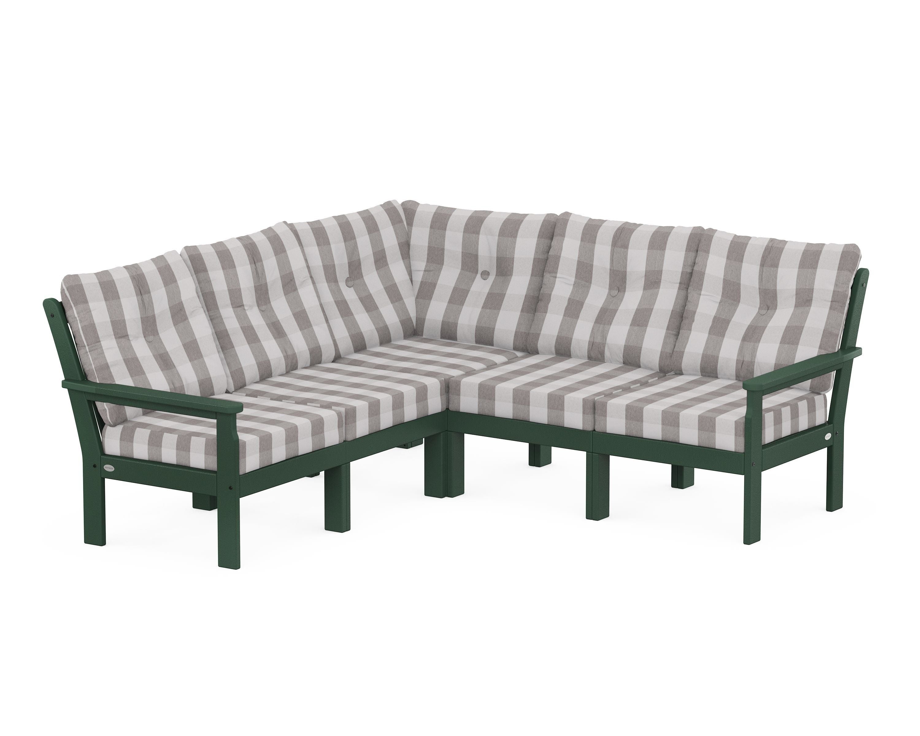 POLYWOOD® Vineyard 5-Piece Sectional in Green / Buffalo Plaid Grey Mist
