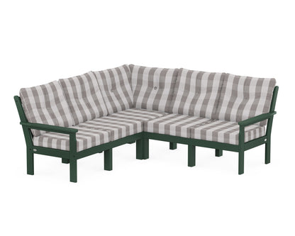 POLYWOOD® Vineyard 5-Piece Sectional in Green / Buffalo Plaid Grey Mist