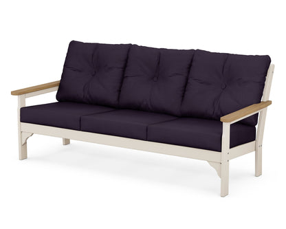 POLYWOOD® Vineyard Deep Seating Sofa in Sand / Natural / Navy Linen