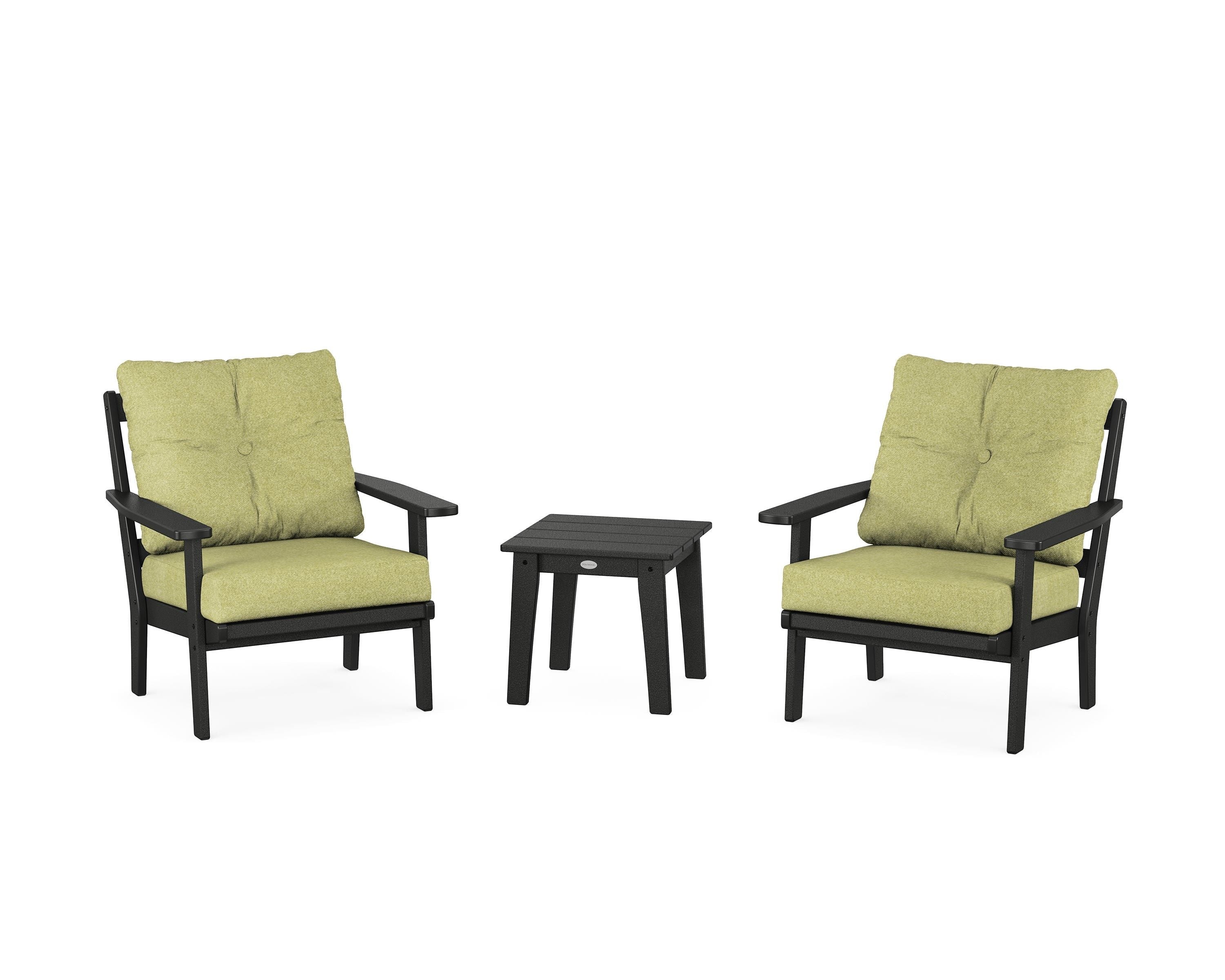 POLYWOOD® Prairie 3-Piece Deep Seating Set in Black / Chartreuse Boucle