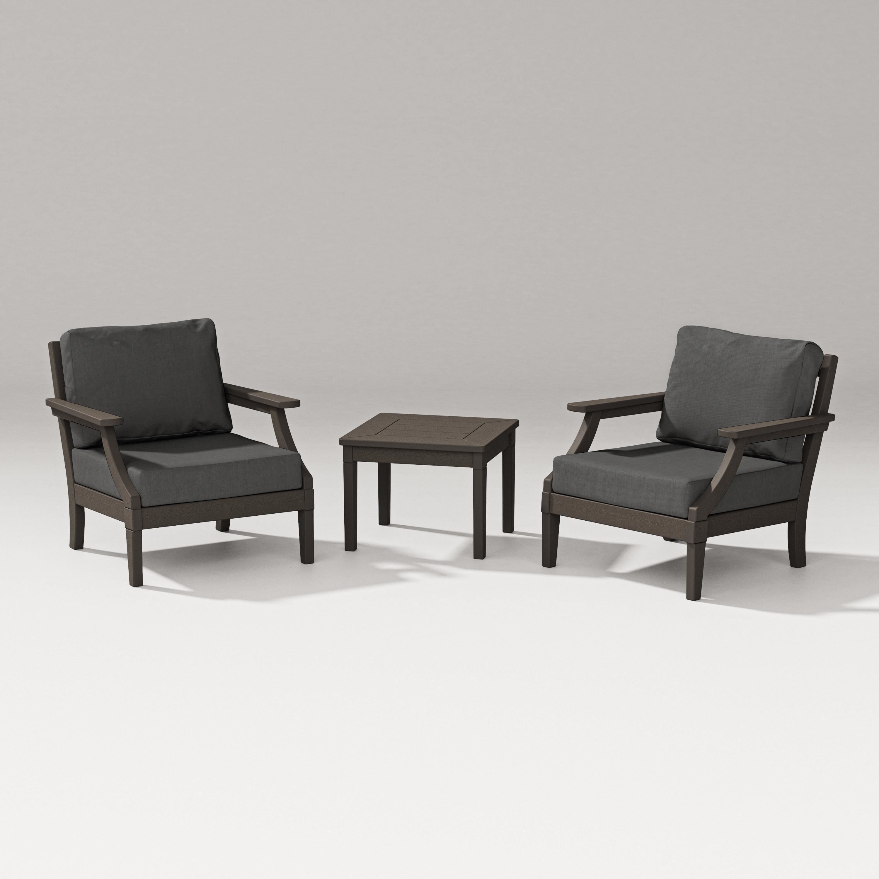 PW Designer Series Estate 3-Piece Lounge Chair Set in Vintage Coffee / Spectrum Carbon