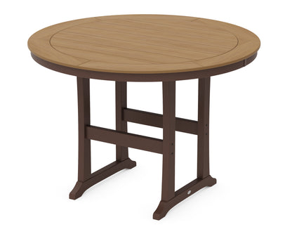 POLYWOOD® Nautical Trestle 60" Round Bar Table in Mahogany / Natural