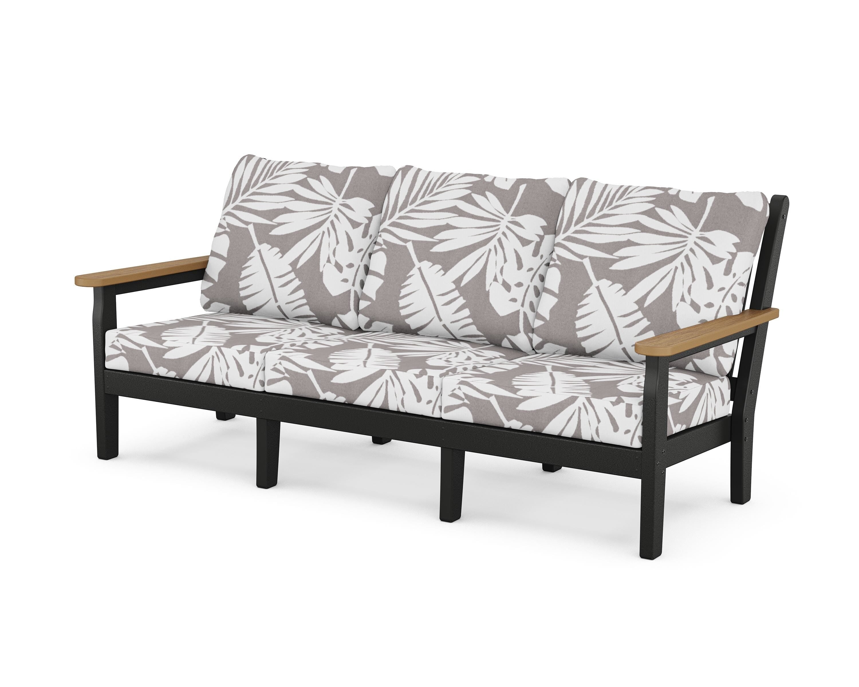 POLYWOOD® Chippendale Deep Seating Sofa in Black / Natural / Leaf Grey Mist