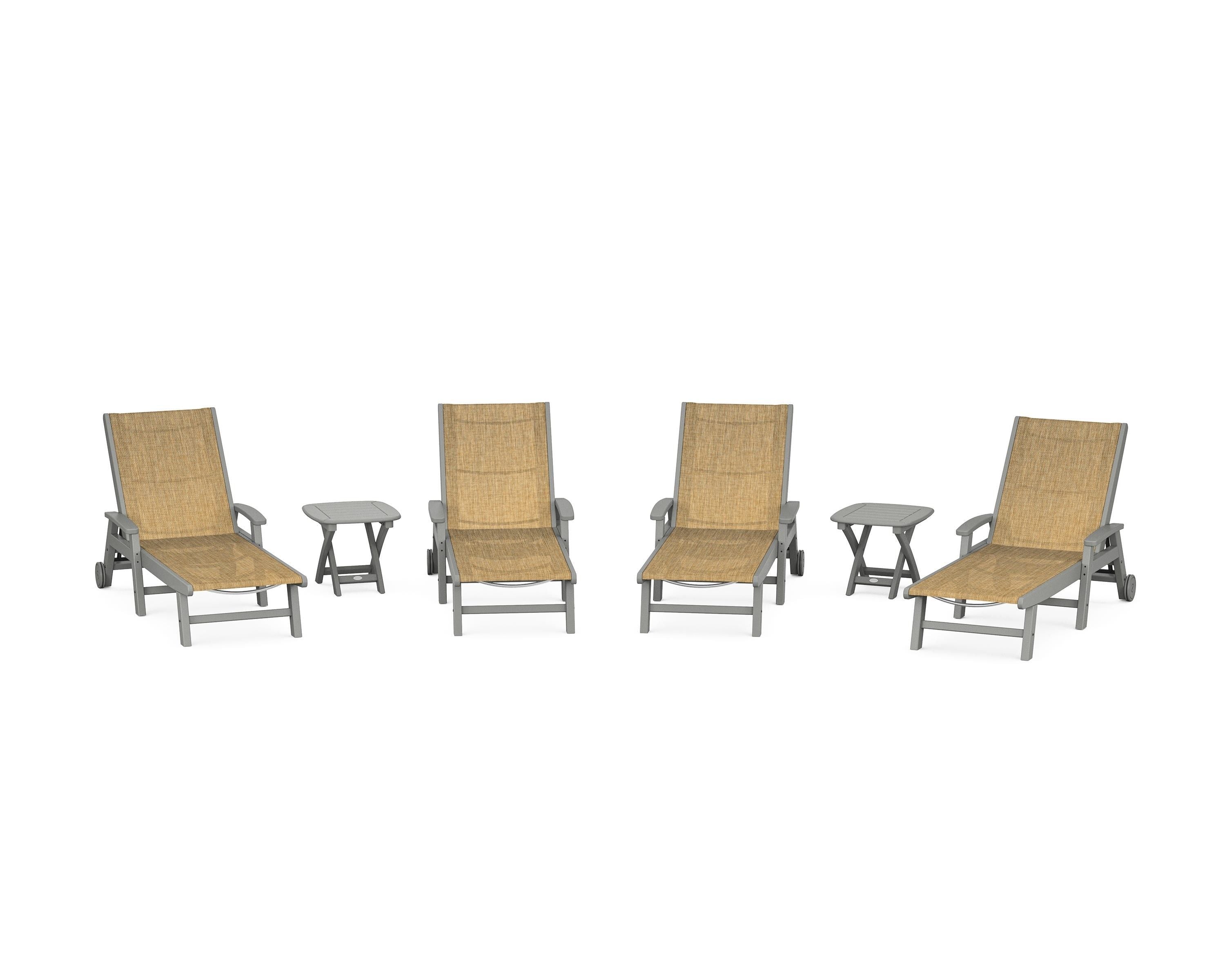 POLYWOOD® Coastal Chaise 6-Piece Set with Wheels in Slate Grey / Burlap Sling
