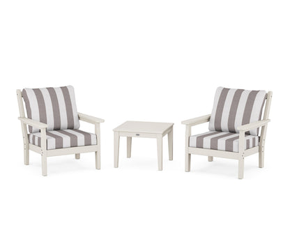 POLYWOOD® Chippendale 3-Piece Deep Seating Set in Sand / Cabana Stripe Grey Mist