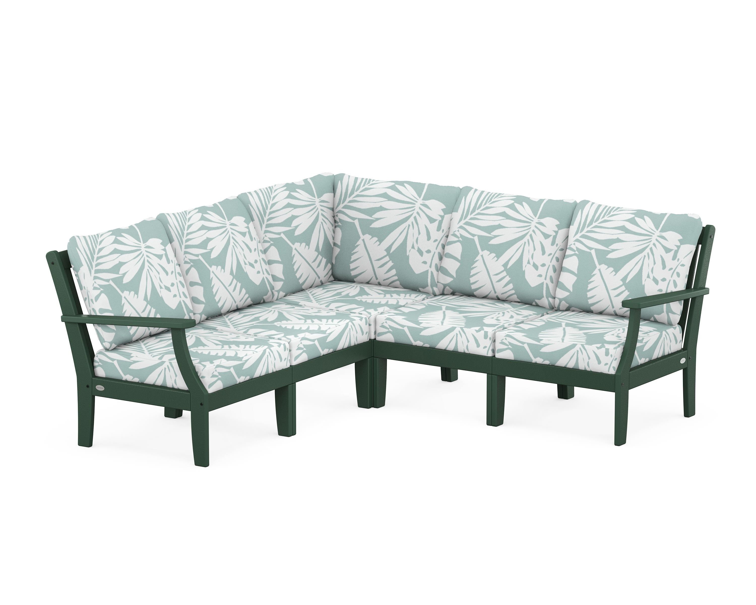 POLYWOOD® Braxton Modular 5-Piece Deep Seating Set in Green / Leaf Glacier Spa
