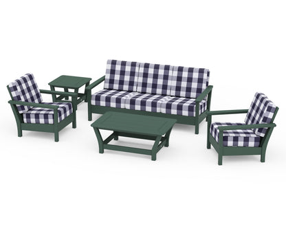 POLYWOOD® Harbour 5-Piece Deep Seating Set in Green / Buffalo Plaid Navy