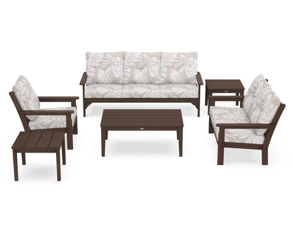 POLYWOOD® Vineyard 6-Piece Deep Seating Set in Mahogany / Leaf Dune Burlap