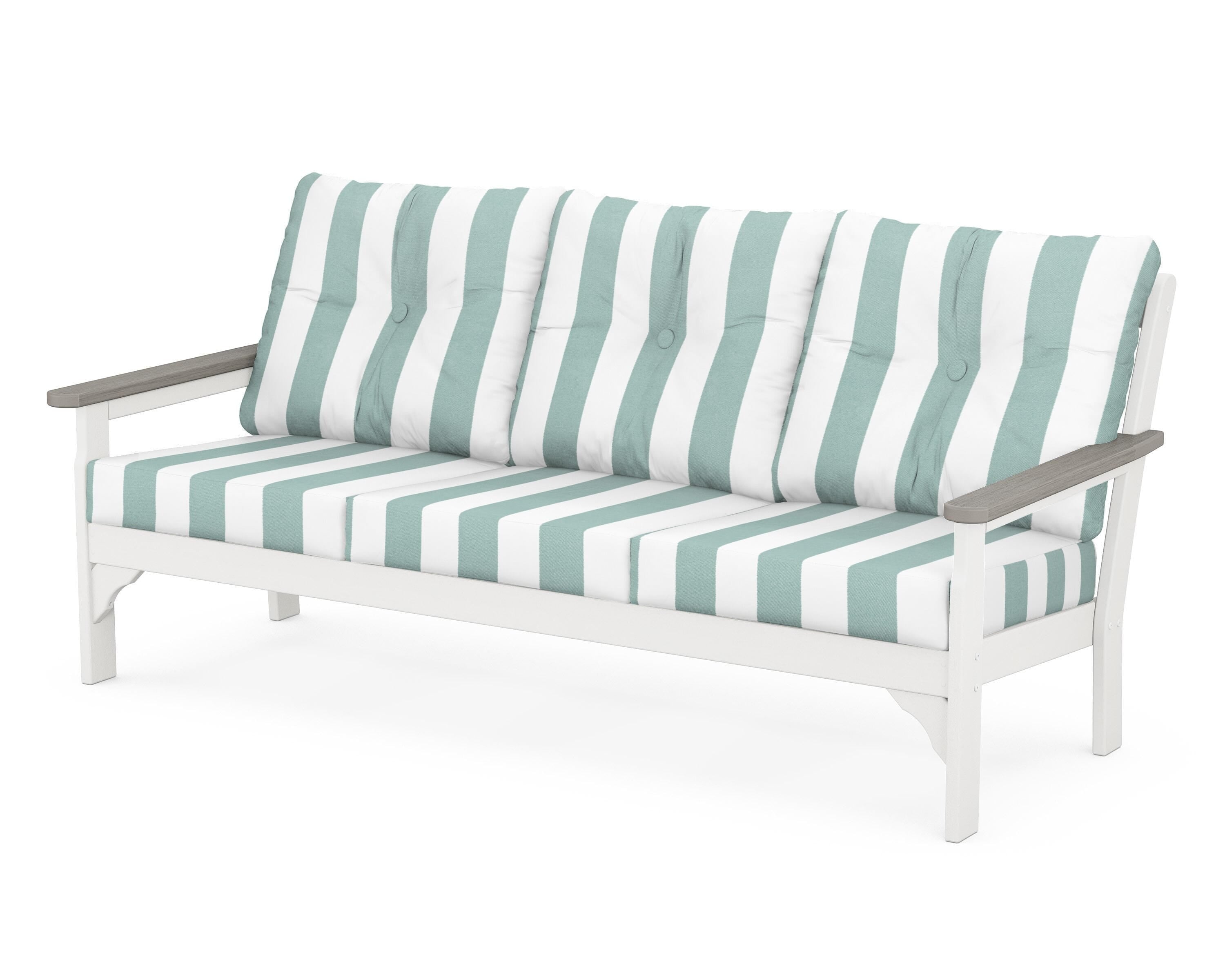 POLYWOOD® Vineyard Deep Seating Sofa in White / Driftwood / Cabana Stripe Glacier Spa
