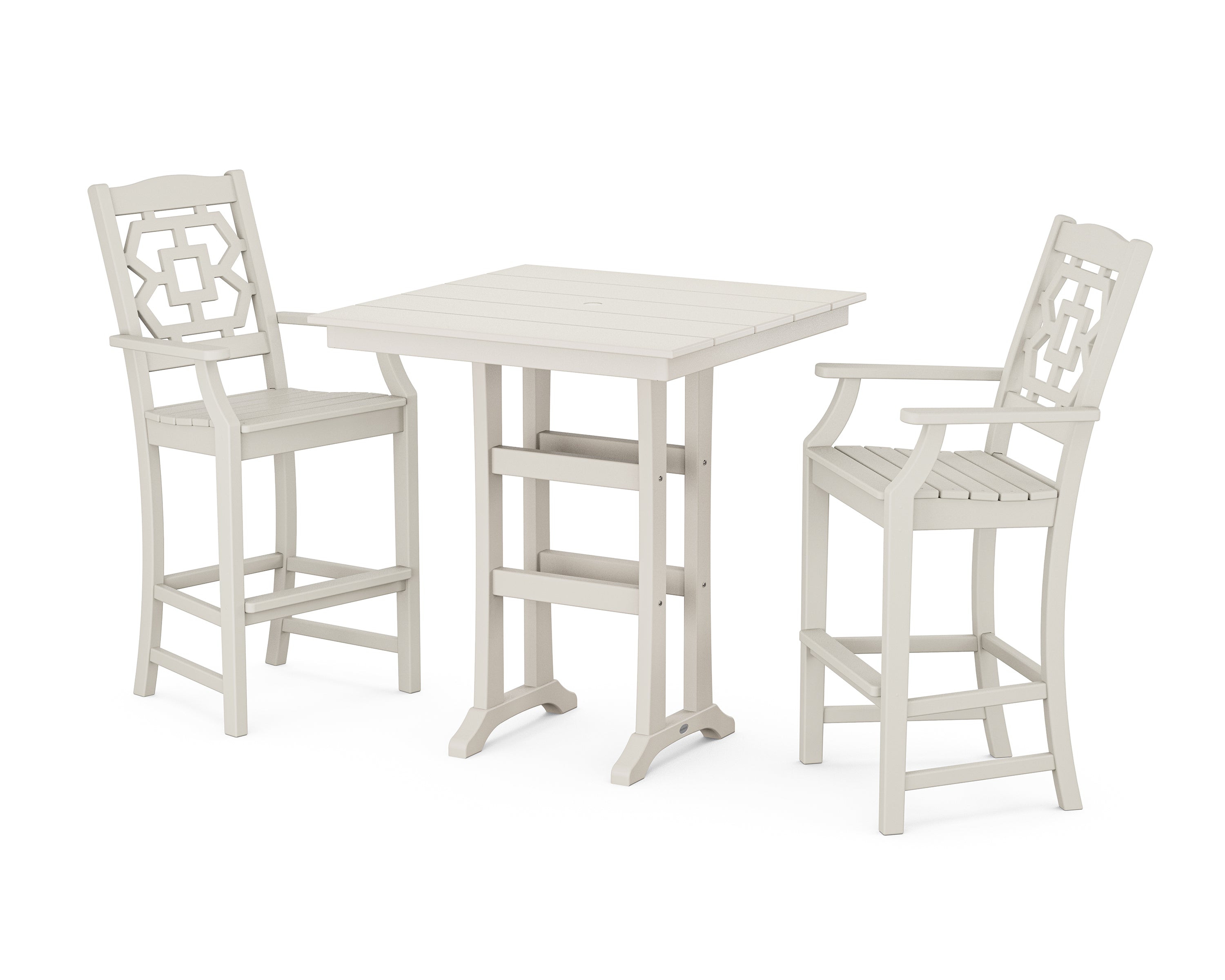 Martha Stewart by POLYWOOD® Chinoiserie 3-Piece Farmhouse Bar Set with Trestle Legs in Sand