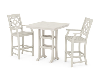 Martha Stewart by POLYWOOD® Chinoiserie 3-Piece Farmhouse Bar Set with Trestle Legs in Sand