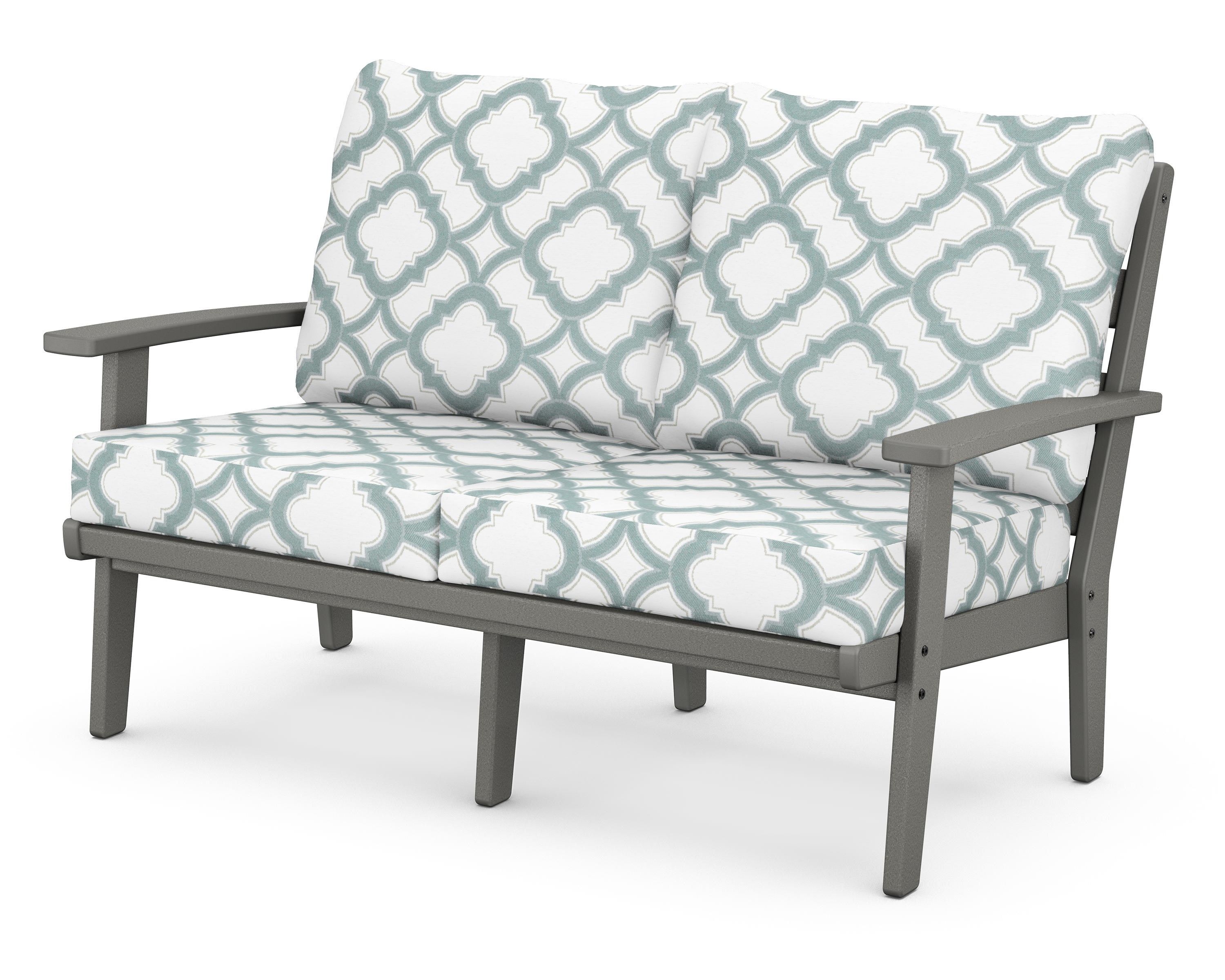 POLYWOOD® Grant Park Deep Seating Loveseat in Slate Grey / Trellis Glacier Spa