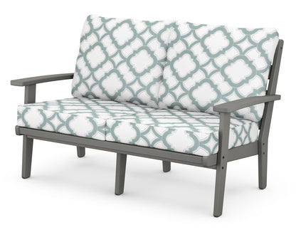 POLYWOOD® Grant Park Deep Seating Loveseat in Slate Grey / Trellis Glacier Spa
