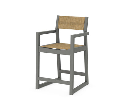POLYWOOD® EDGE Sling Counter Arm Chair in Slate Grey / Burlap Sling
