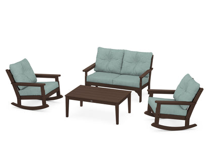 POLYWOOD® Vineyard 4-Piece Deep Seating Rocking Chair Set in Mahogany / Glacier Spa