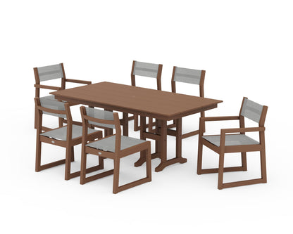 POLYWOOD® EDGE Sling 7-Piece Farmhouse Dining Set in Teak / Metallic Sling