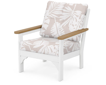 POLYWOOD® Vineyard Deep Seating Chair in White / Natural / Leaf Dune Burlap