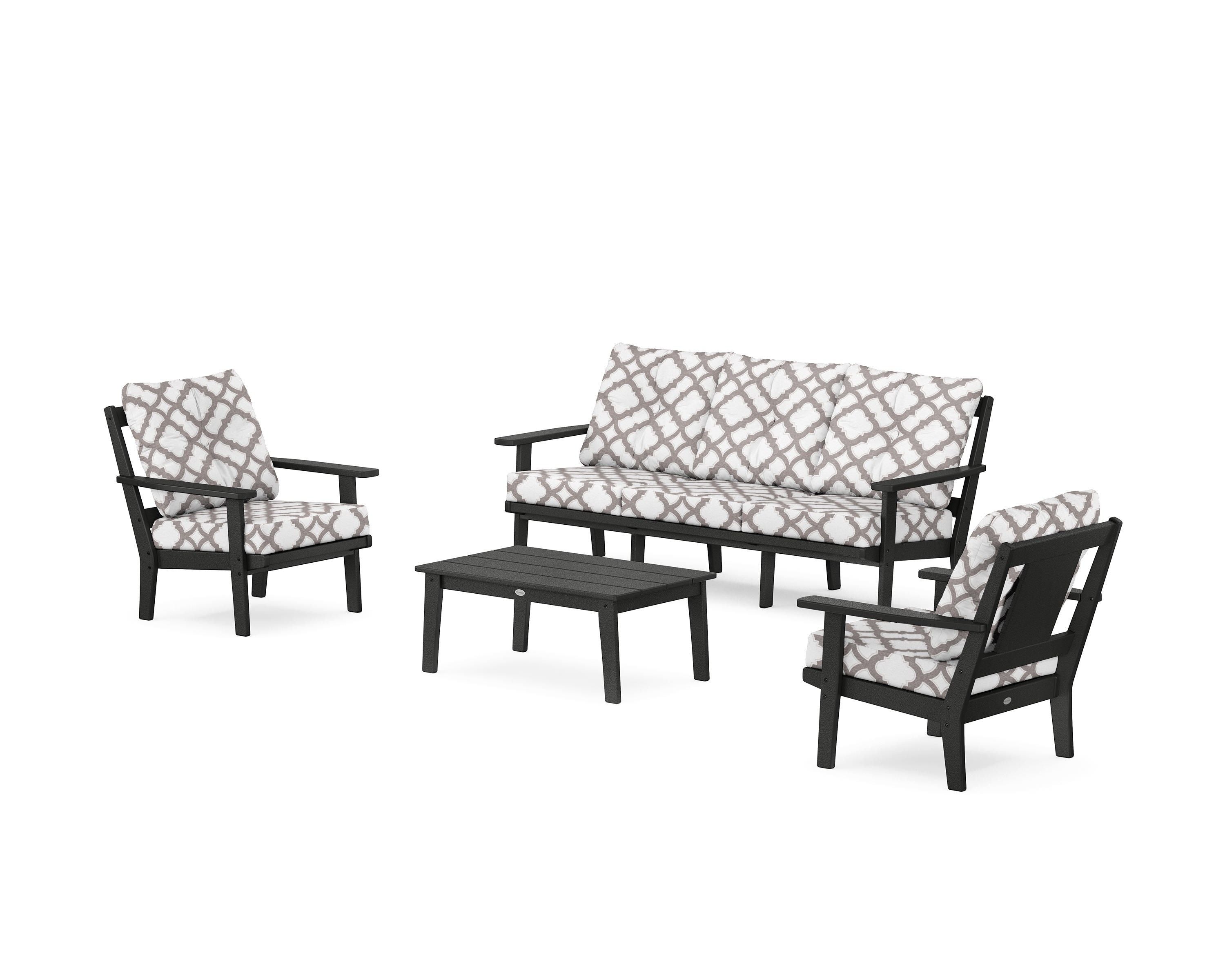 POLYWOOD® Prairie 4-Piece Deep Seating Set with Sofa in Black / Trellis Grey Mist