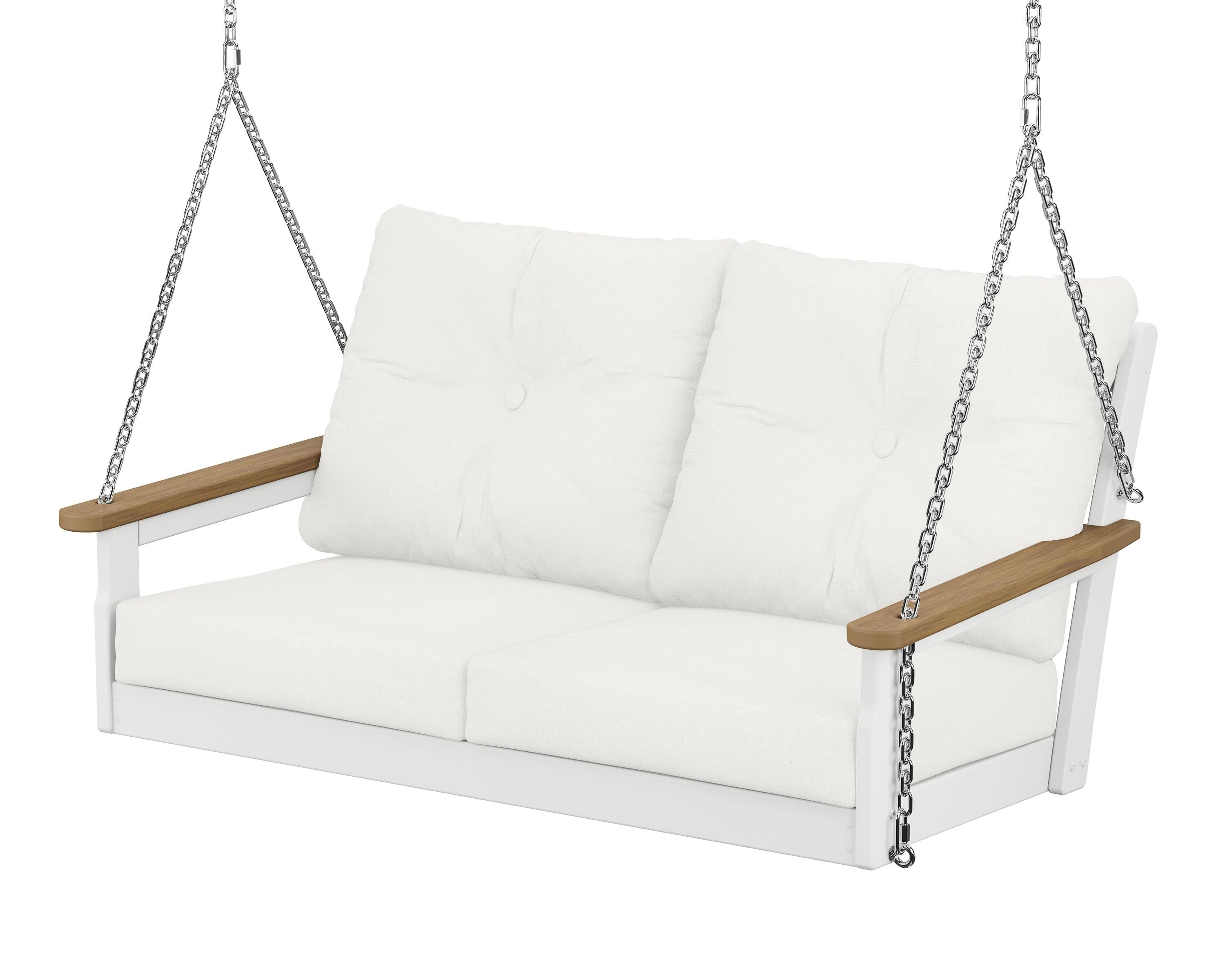 POLYWOOD® Vineyard Deep Seating Swing in White / Natural / Natural Linen