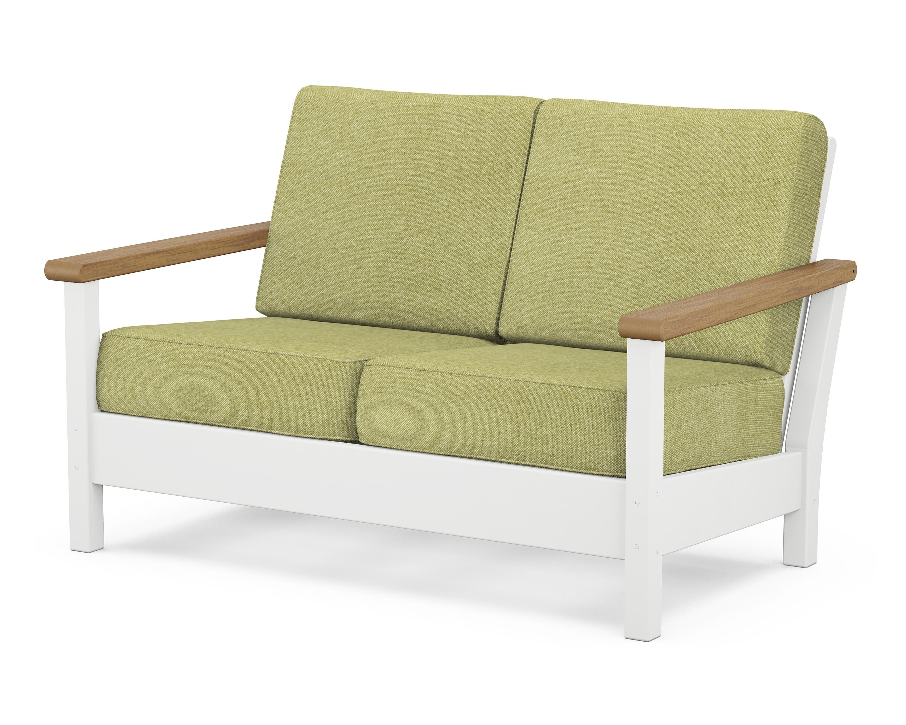 POLYWOOD® Harbour Deep Seating Loveseat in White / Natural / Chartreuse Boucle
