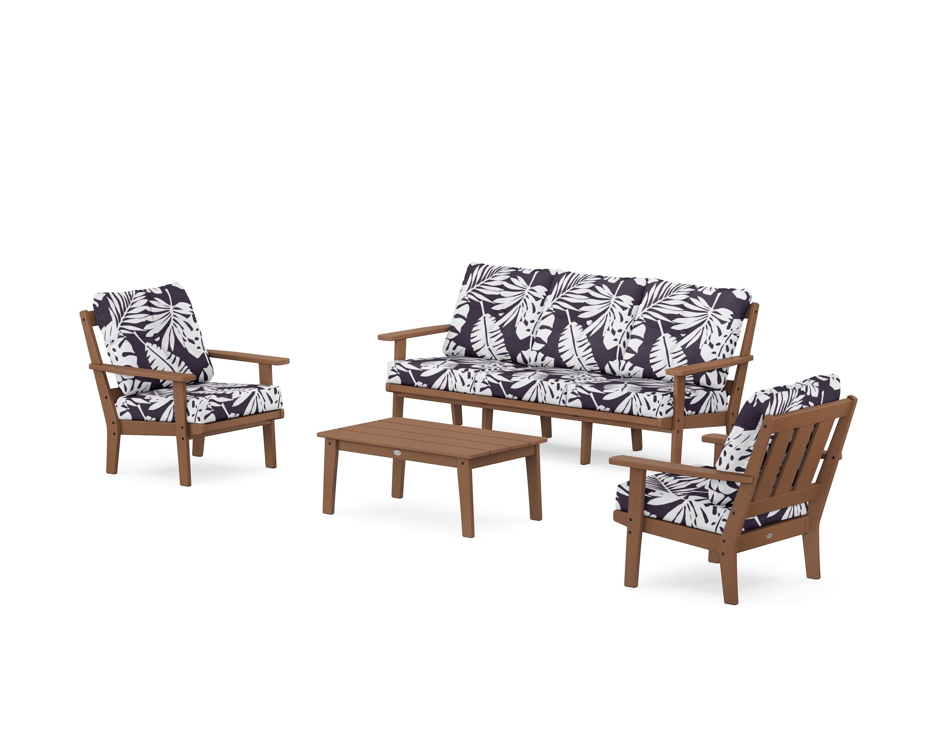 POLYWOOD® Oxford 4-Piece Deep Seating Set with Sofa in Teak / Leaf Navy