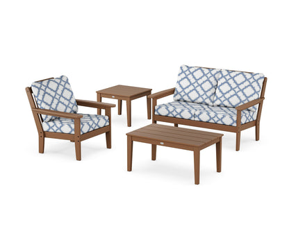 Country Living Wovendale 4-Piece Deep Seating Set in Teak / Trellis Sky Blue