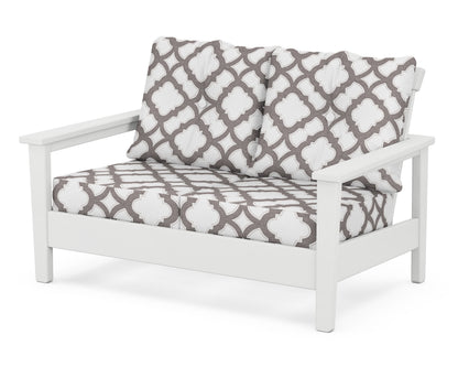 POLYWOOD® Prescott Deep Seating Loveseat in White / Trellis Grey Mist