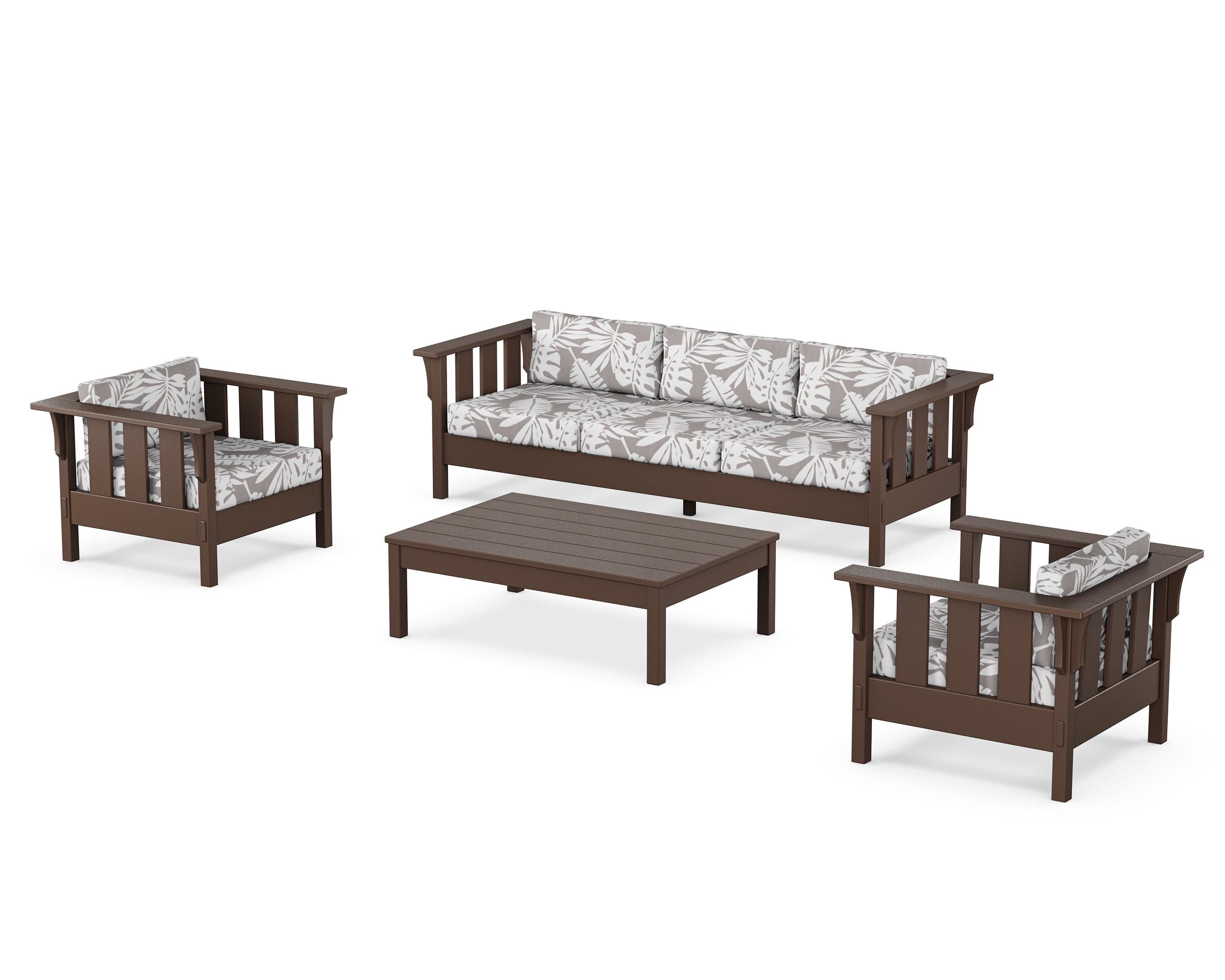 Martha Stewart by POLYWOOD® Acadia 4-Piece Deep Seating Set with Sofa in Mahogany / Leaf Grey Mist