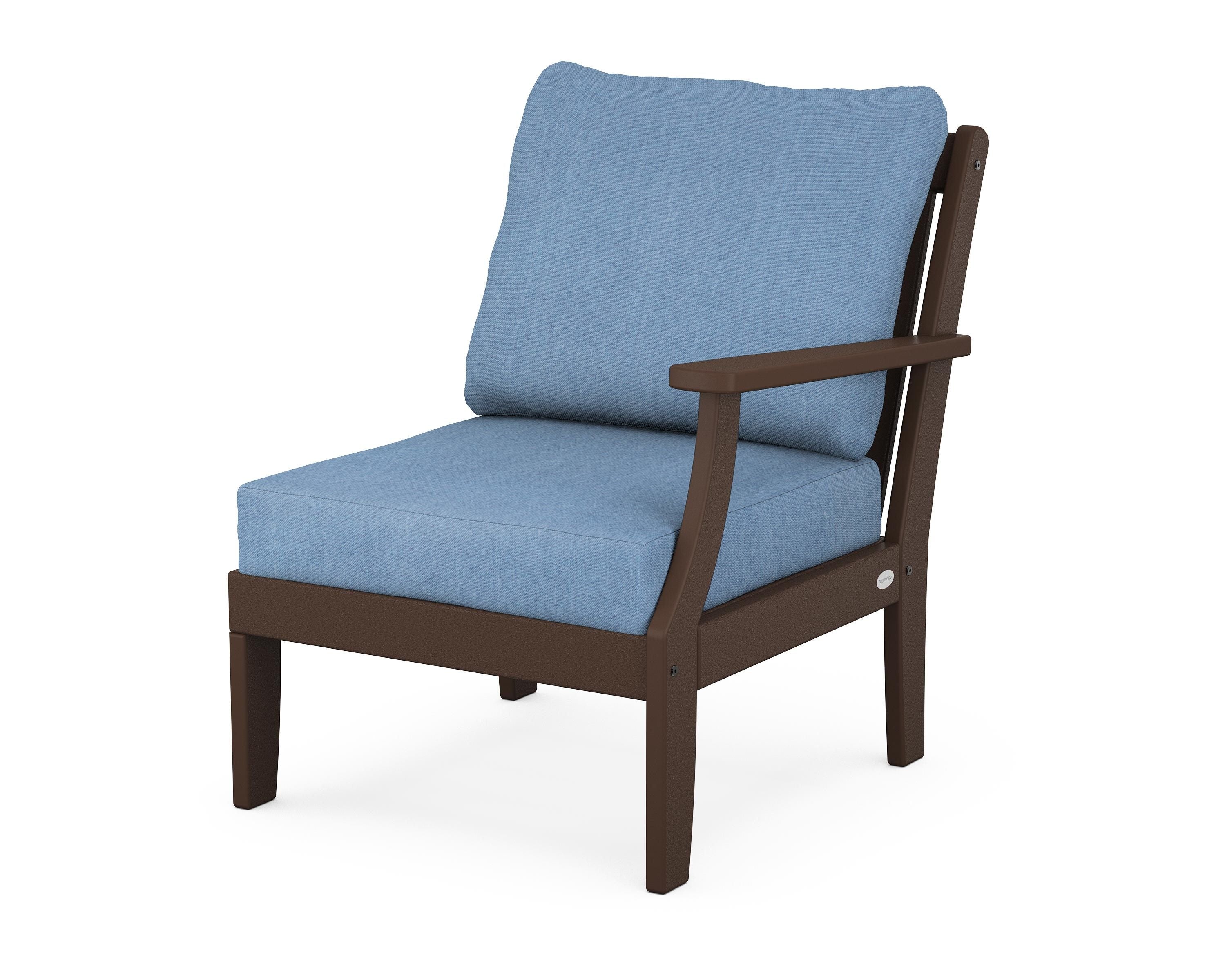 POLYWOOD® Braxton Modular Right Arm Chair in Mahogany / Sky Blue