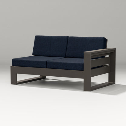 PW Designer Series Latitude Modular Right Arm Loveseat in Vintage Coffee / Marine Indigo