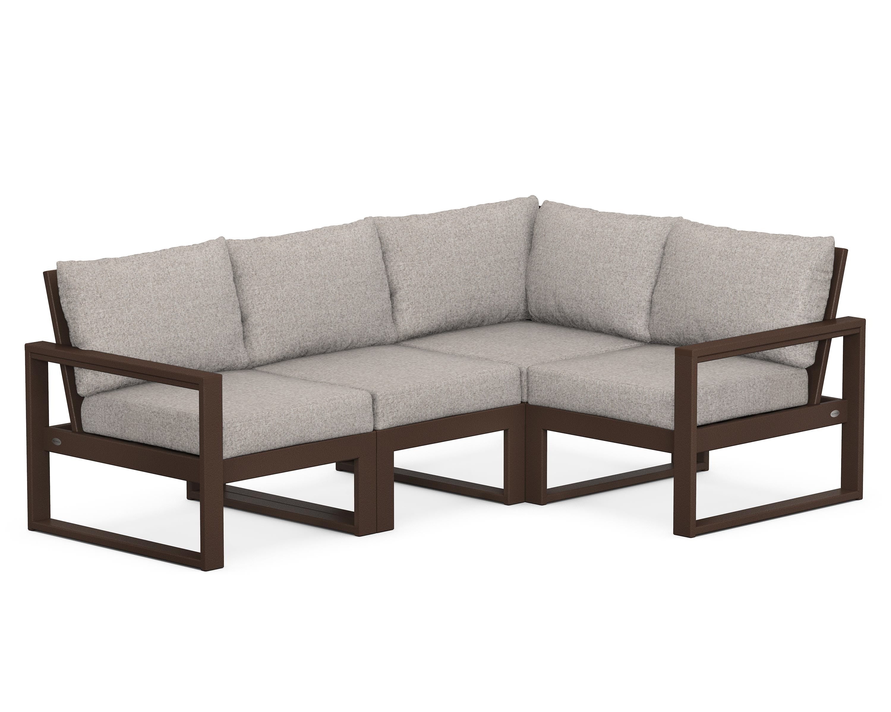POLYWOOD® EDGE 4-Piece Modular Deep Seating Set in Mahogany / Weathered Tweed