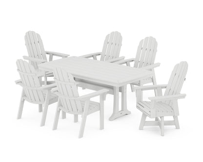 POLYWOOD® Vineyard Curveback Adirondack Swivel Chair 7-Piece Dining Set with Trestle Legs in White