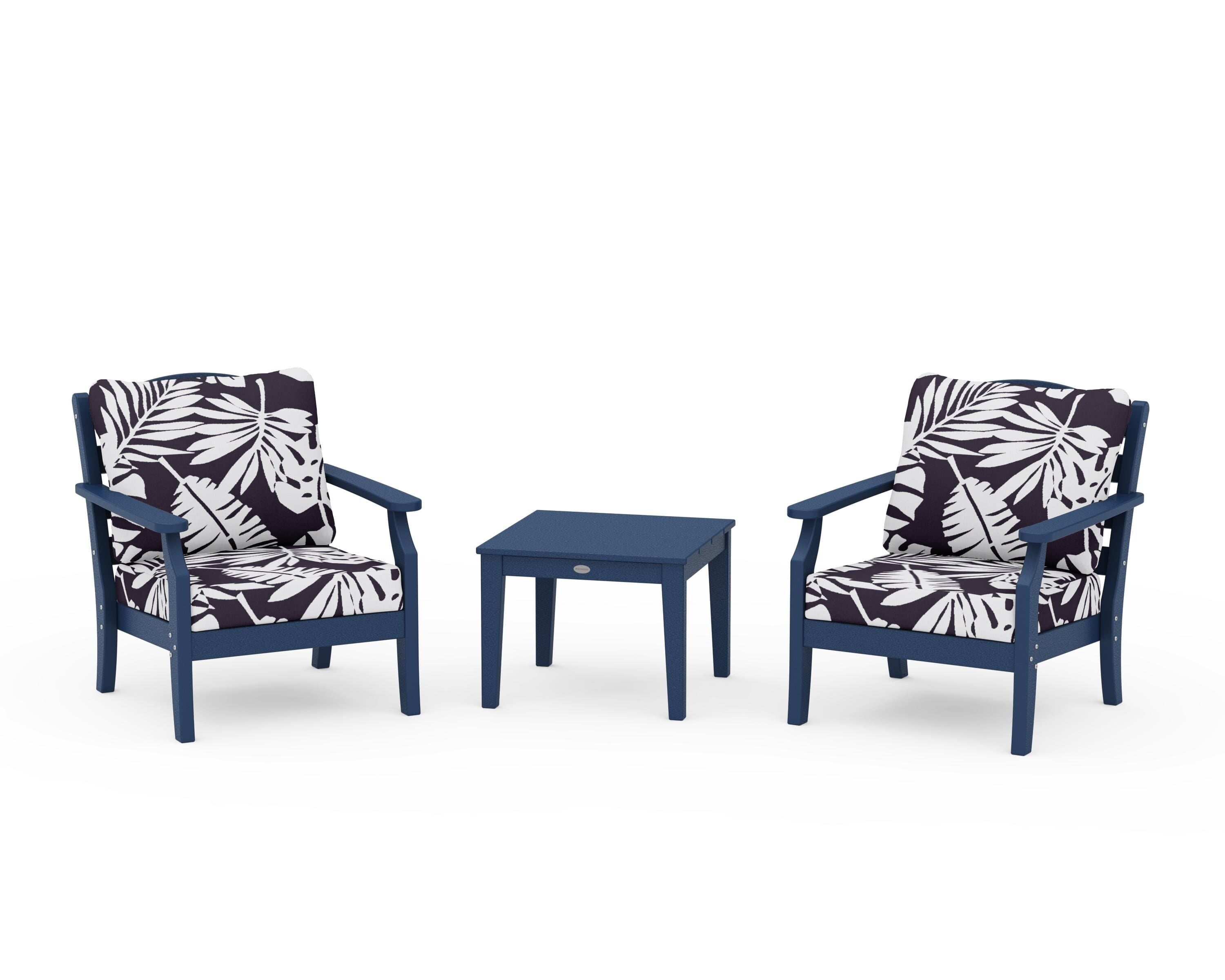 Draper James™ by  POLYWOOD® Savannah 3-Piece Deep Seating Set in Navy / Leaf Navy