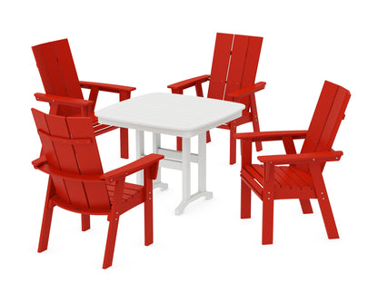 POLYWOOD® Modern Curveback Adirondack 5-Piece Dining Set in Sunset Red / White