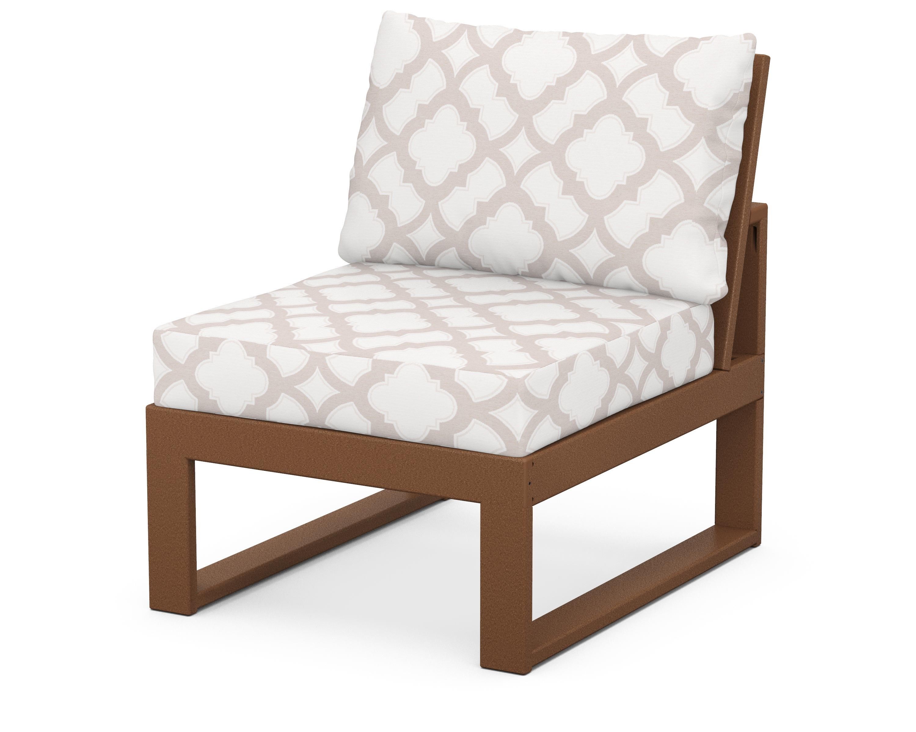 Unbranded Modular Armless Chair in Teak / Trellis Dune Burlap